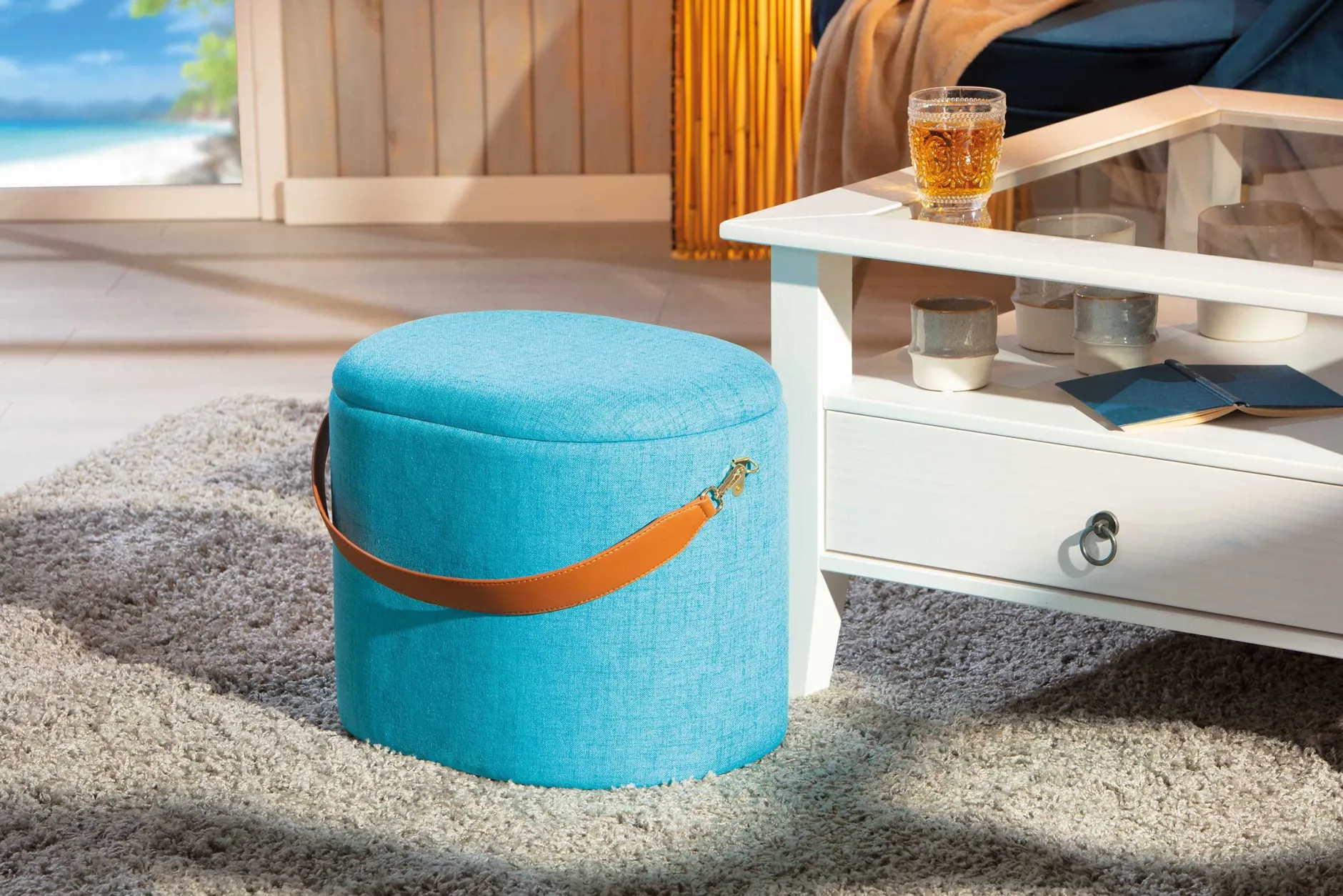 Fußhocker Dilia mit Stauraum - blau