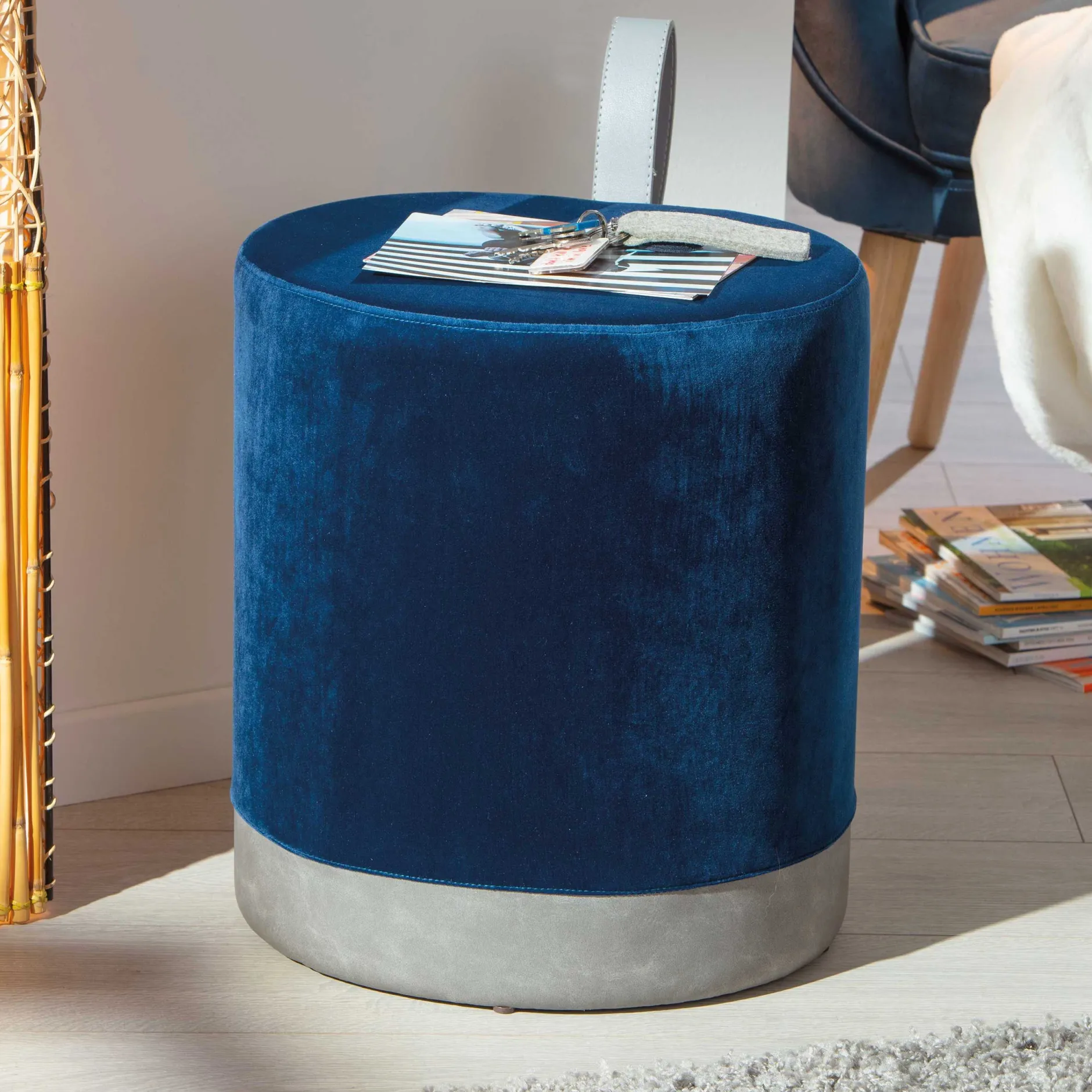 Fußhocker Osane Samt - blau