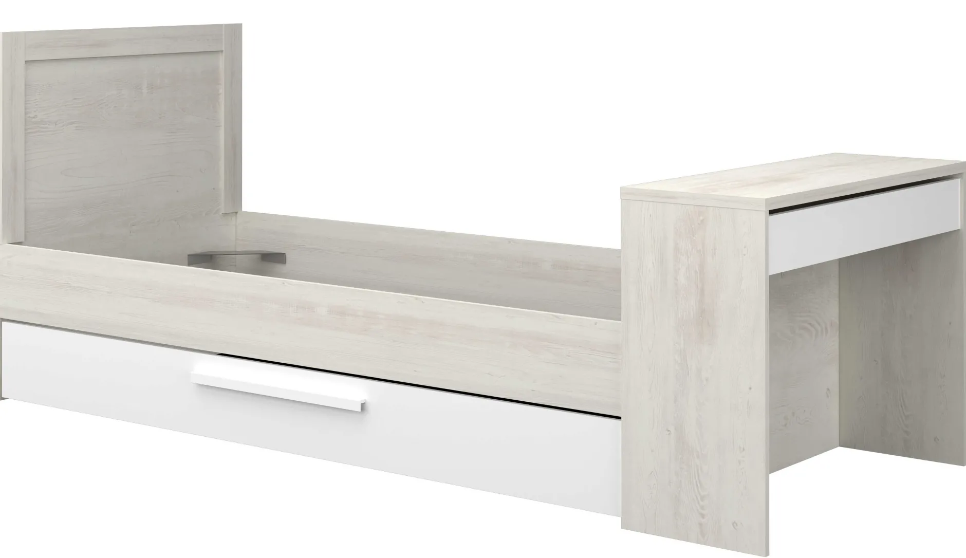 Funktionsbett Shipley 90x200 mit Schreibtisch und Bettschubkasten - weiß