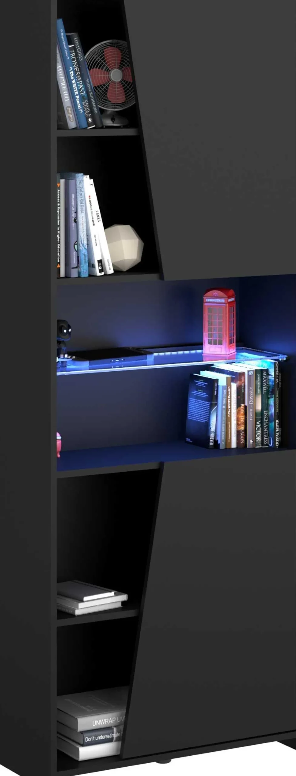 Gaming Bücherregal 67cm mit LED-Leiste - schwarz