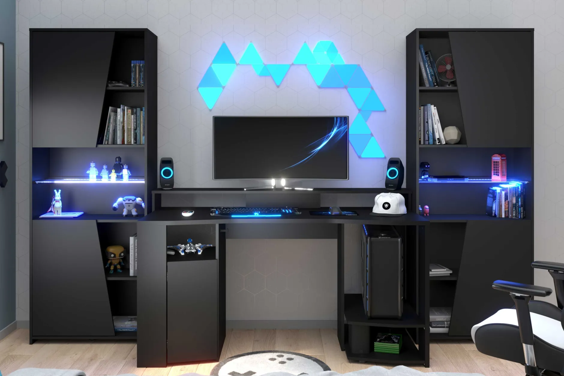 Gaming Bücherregal 67cm mit LED-Leiste - schwarz