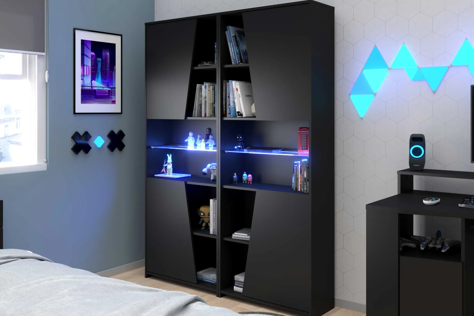 Gaming Bücherregal 67cm mit LED-Leiste - schwarz