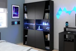 Gaming Bücherregal 67cm mit LED-Leiste - schwarz