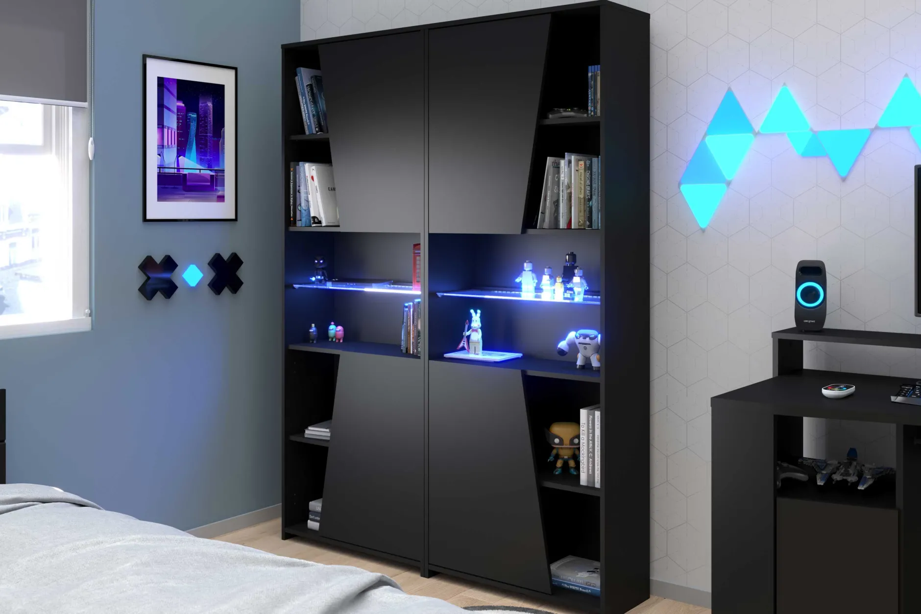 Gaming Bücherregal 67cm mit LED-Leiste - schwarz