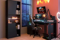 Gaming Bücherregal 67cm mit LED-Leiste - schwarz