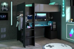 Gaming Hochbett LevelUp 90x200cm mit Spieltisch - schwarz