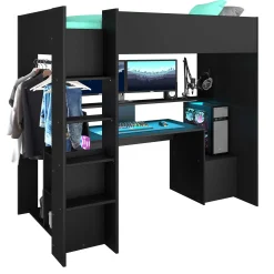 Gaming Hochbett LevelUp 90x200cm mit Spieltisch - schwarz