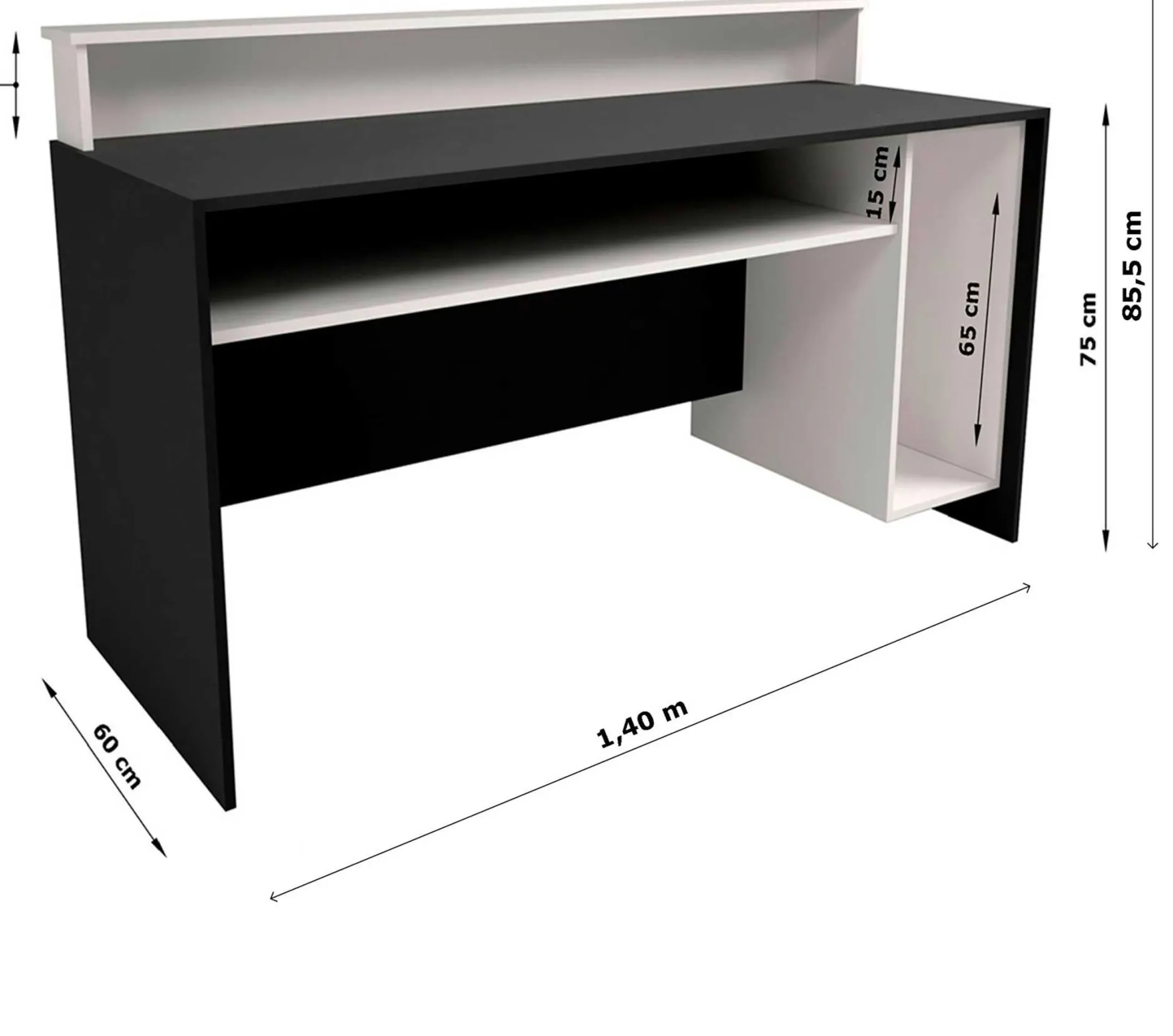 Gaming-Schreibtisch Beri 140 cm - weiß/schwarz