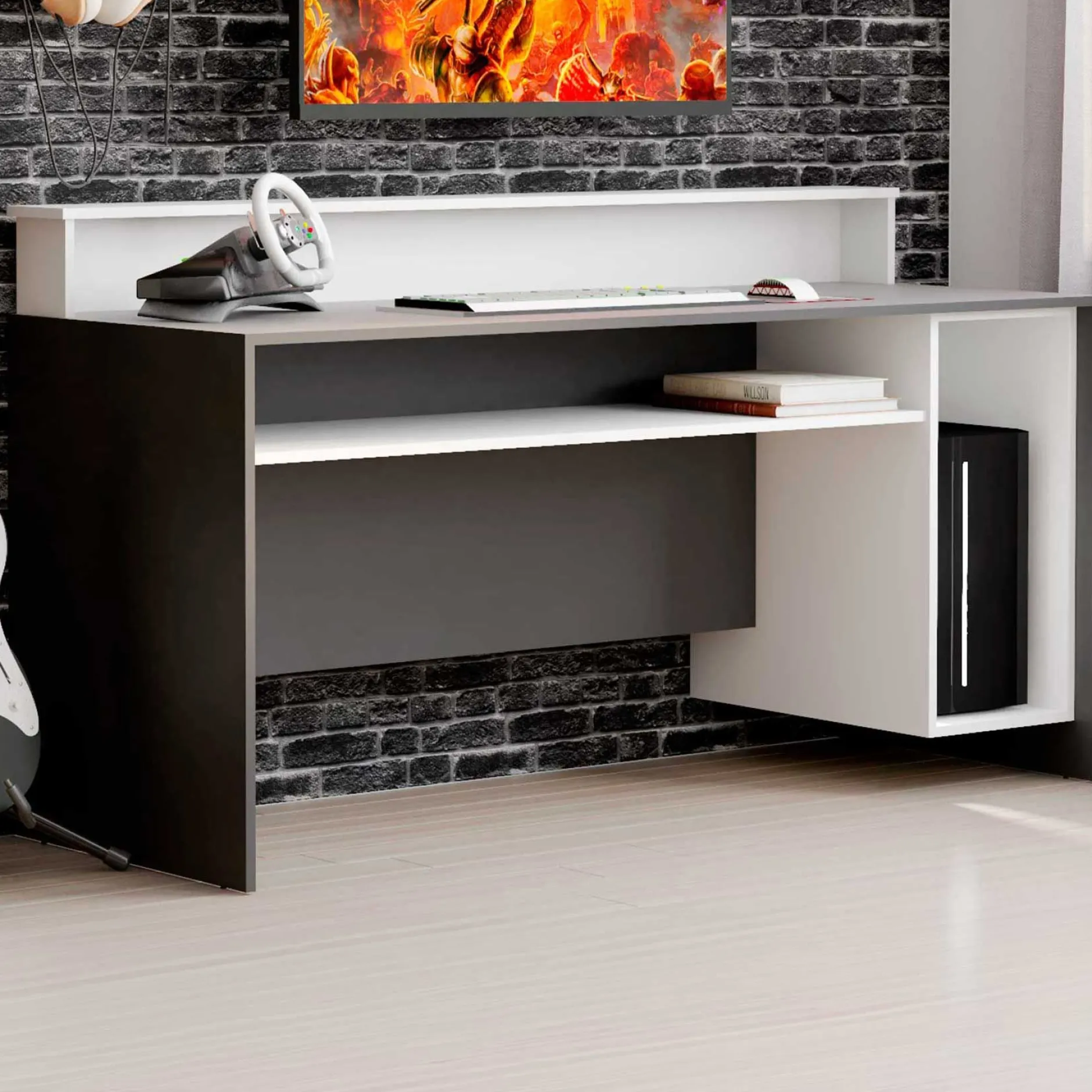 Gaming-Schreibtisch Beri 140 cm - weiß/schwarz