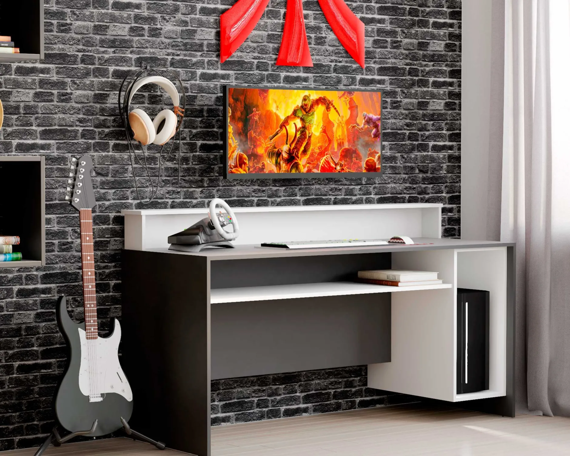 Gaming-Schreibtisch Beri 140 cm - weiß/schwarz