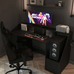 Gaming Schreibtisch Iron - 163x67x95cm - mit Ablage - schwarz