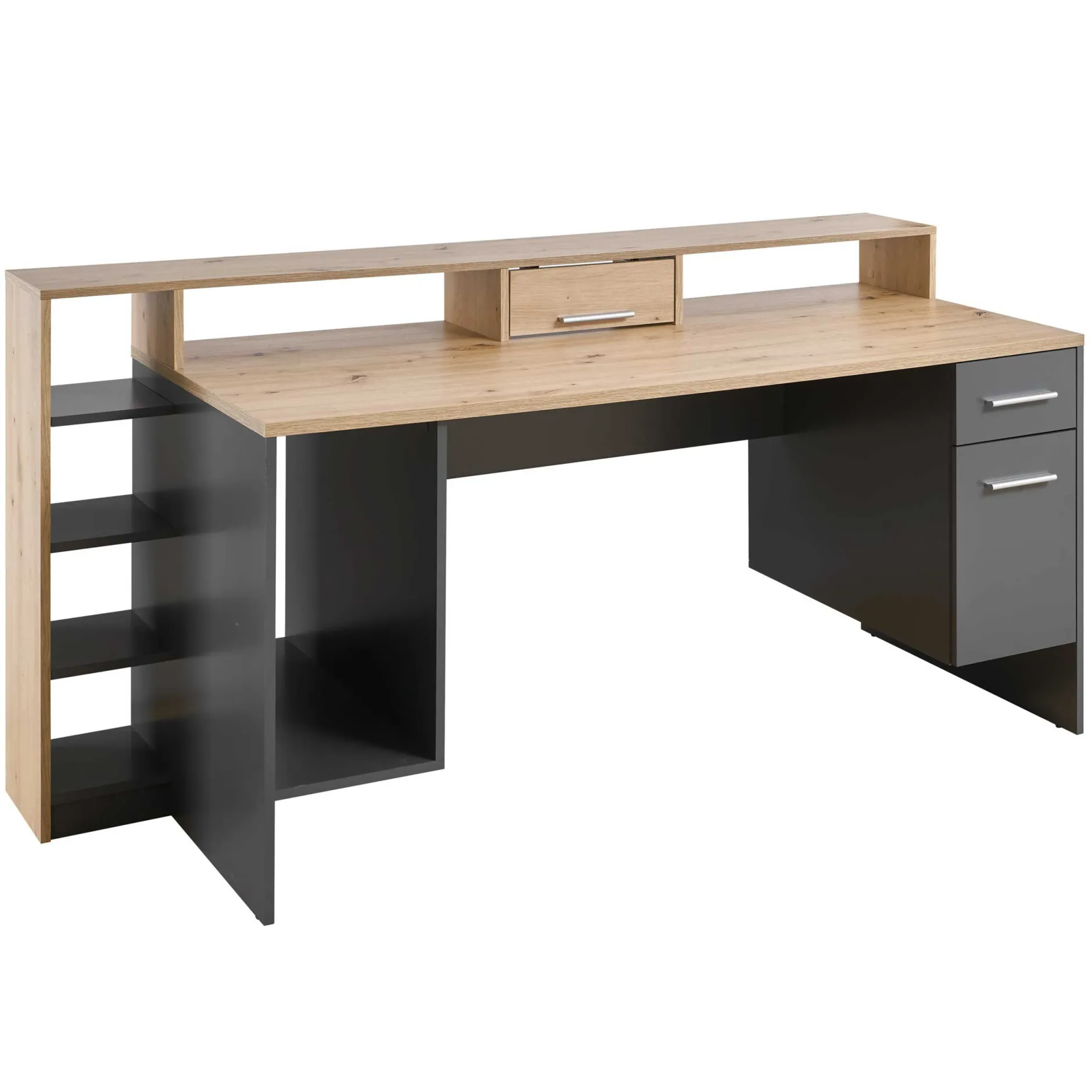 Gaming-Schreibtisch Tudi inkl. Lampe - grau/holz