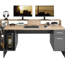 Gaming-Schreibtisch Tudi inkl. Lampe - grau/holz