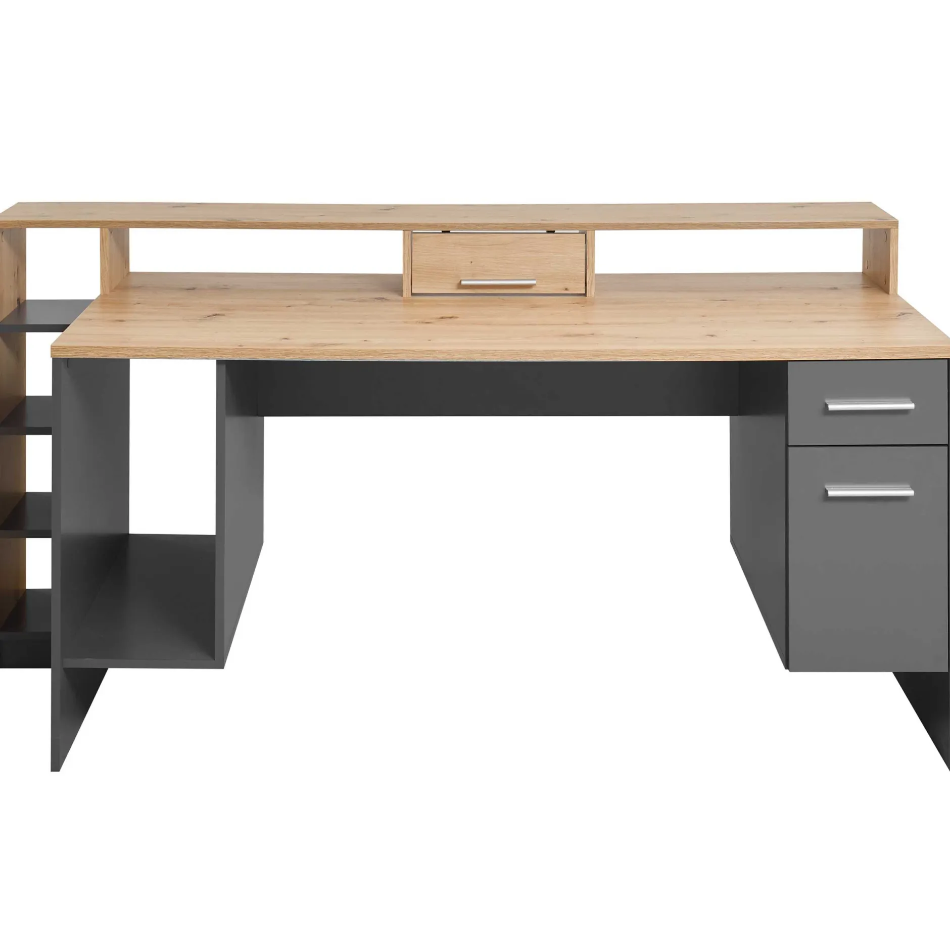 Gaming-Schreibtisch Tudi inkl. Lampe - grau/holz