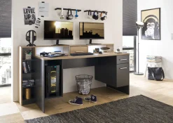 Gaming-Schreibtisch Tudi inkl. Lampe - grau/holz