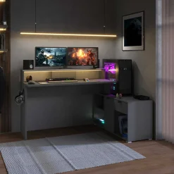 Gaming-Schreibtisch Vortex - 229x60x95cm - mit LED-Beleuchtung - dunkelgrau