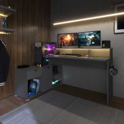 Gaming-Schreibtisch Vortex - 229x60x95cm - mit LED-Beleuchtung - dunkelgrau