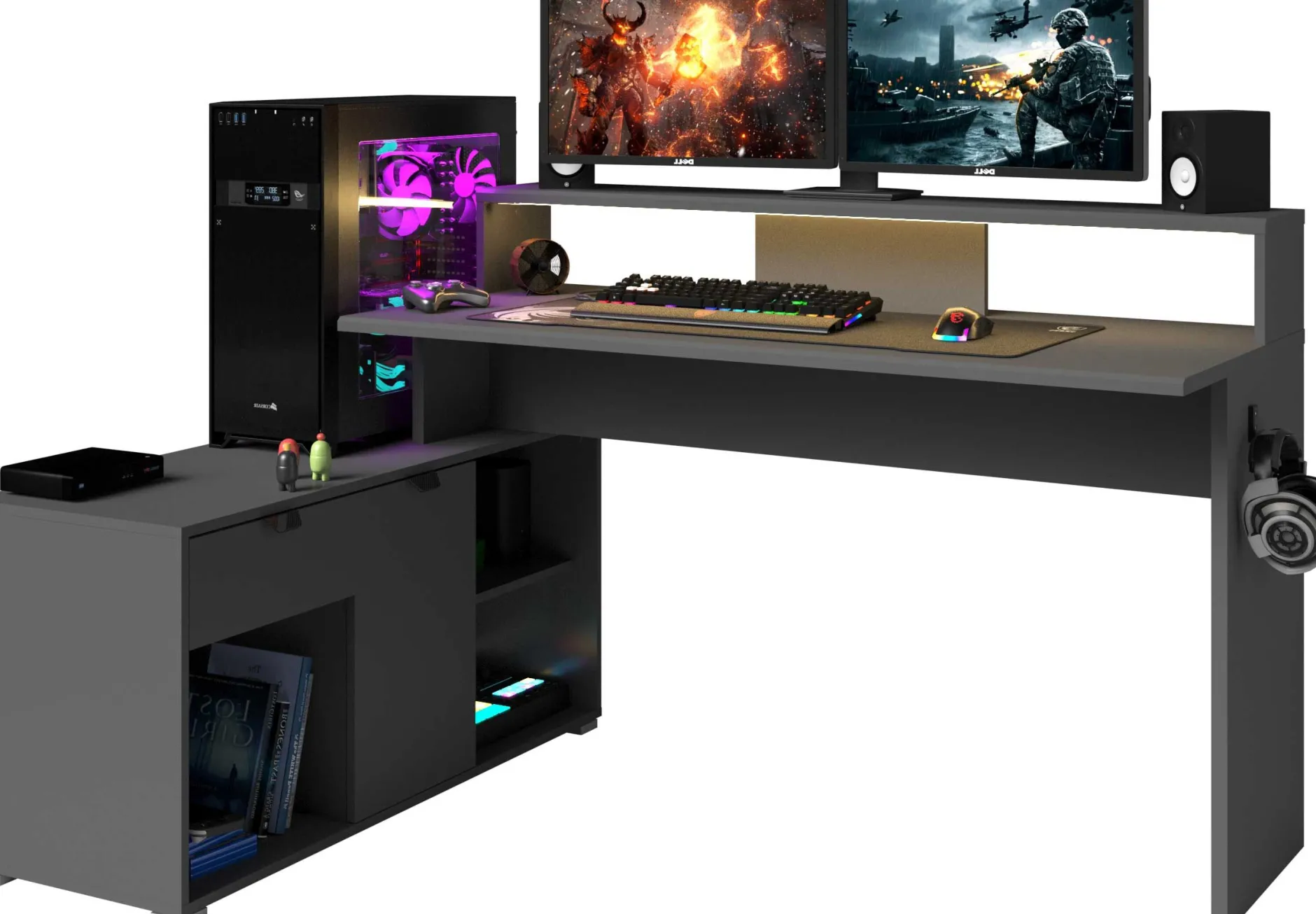 Gaming-Schreibtisch Vortex - 229x60x95cm - mit LED-Beleuchtung - dunkelgrau