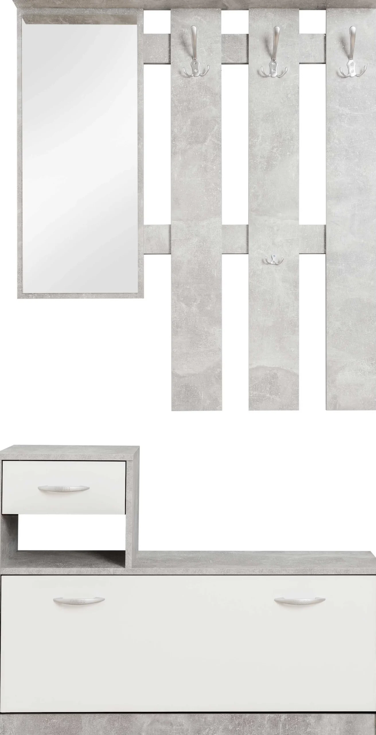 Garderobe Rudolf ( Garderobe, Spiegel und Schuhschrank) - Beton/Weiß