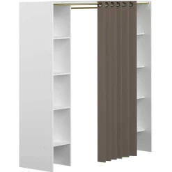Garderobe Spike 112/185cm mit Vorhang - weiß/taupe