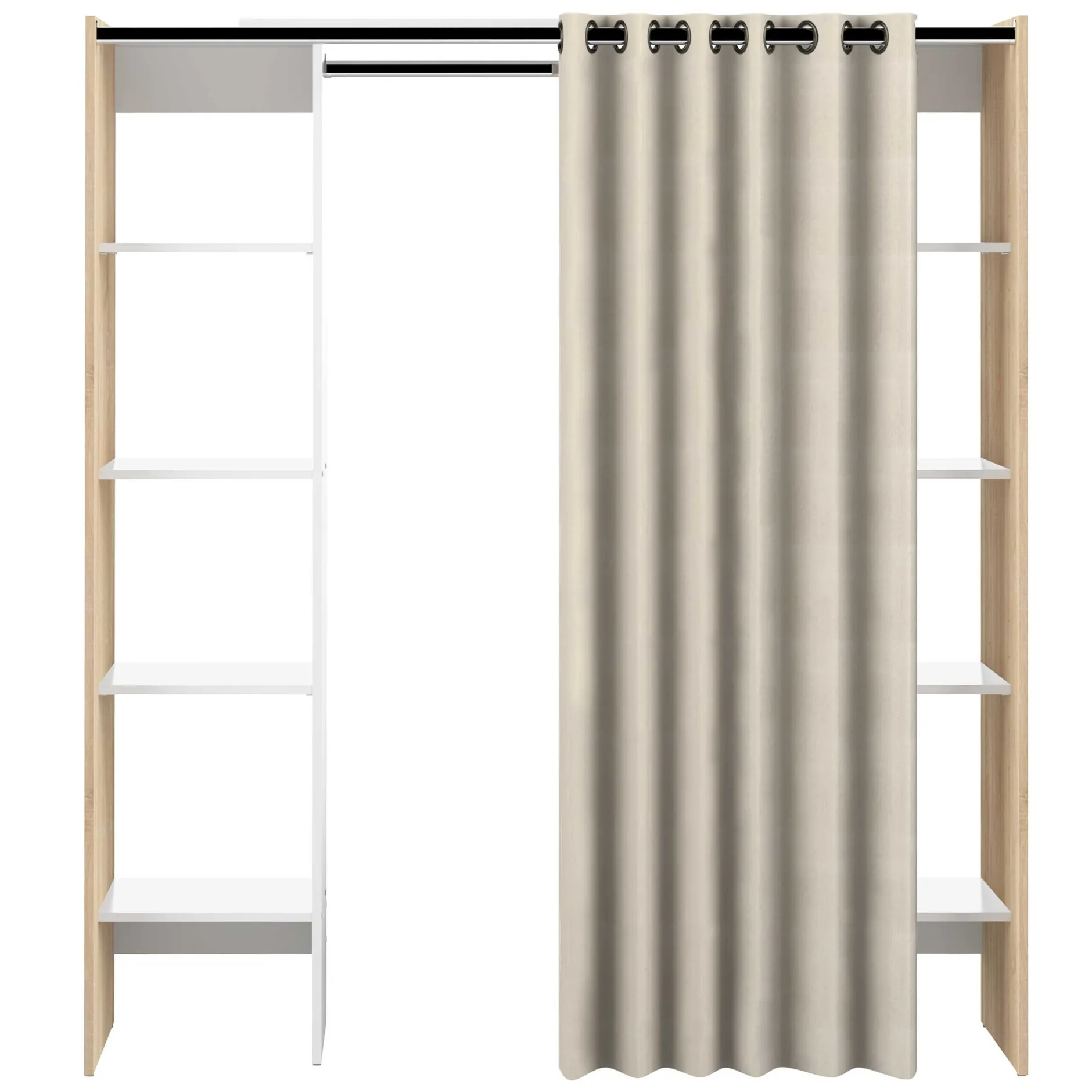 Garderobe Spike 112/185cm mit Vorhang - Eiche/Ecru