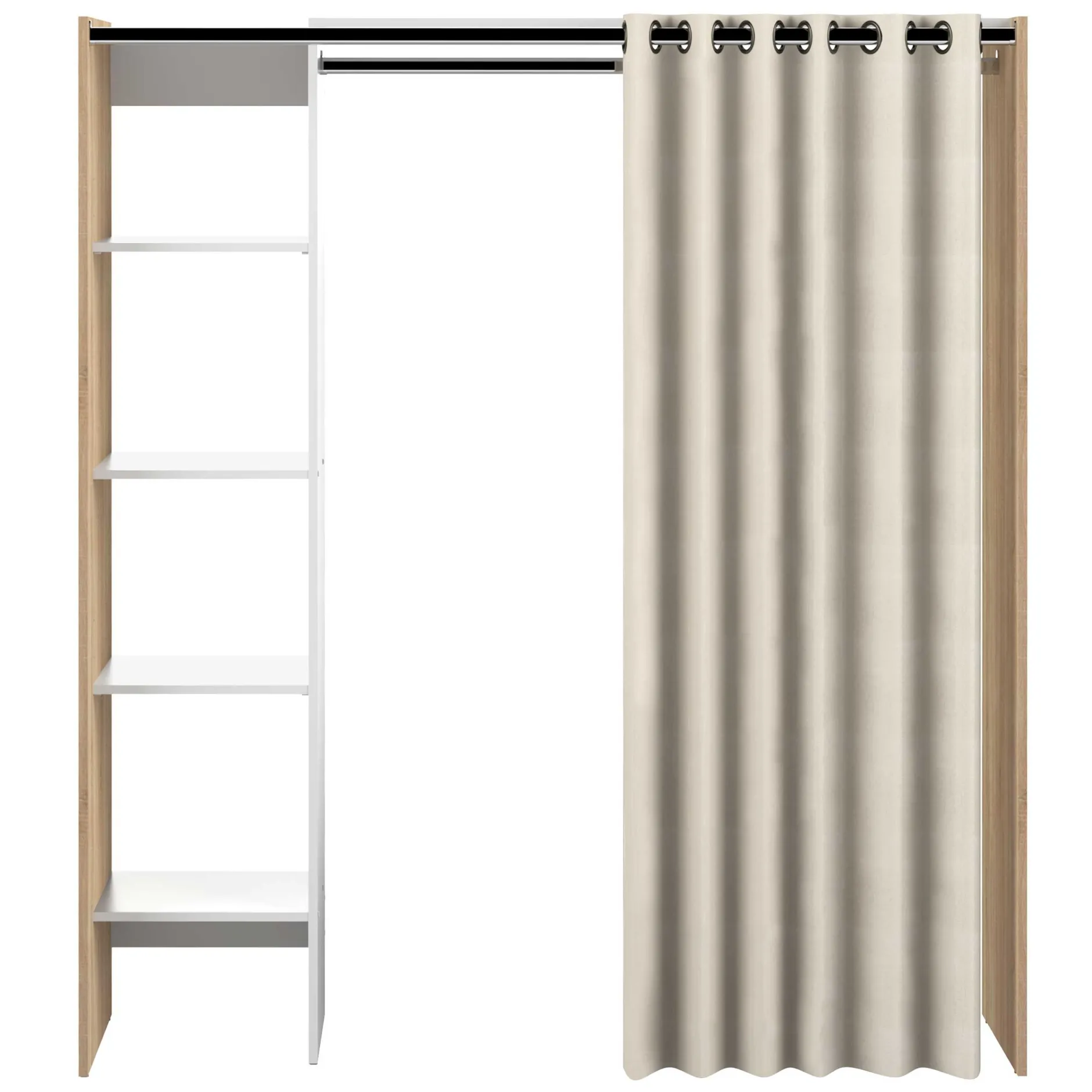 Garderobe Spike 123/160cm mit Vorhang - Eiche/Ecru