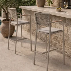 Garten-Barhocker Arriba Gescova - Beige Aluminium & Teak - 55x61x108cm