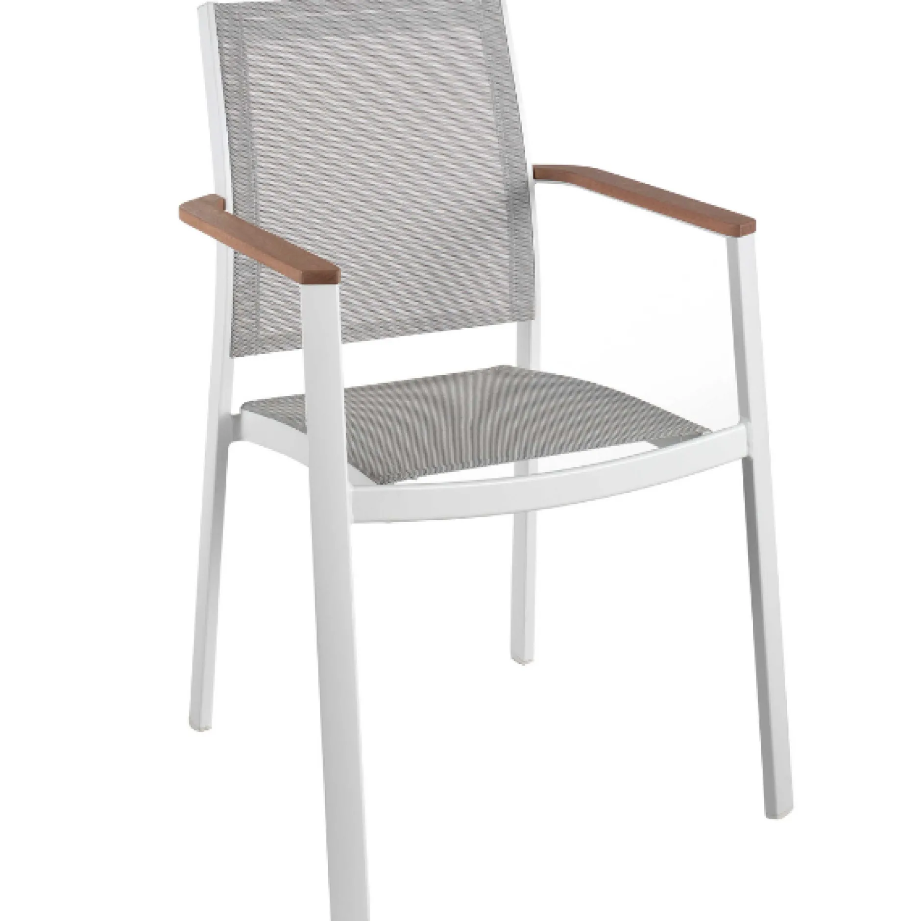 Gartenstuhl Billie Gescova - Aluminium weiß, Teak Armlehnen, 56x60x85 cm, grau
