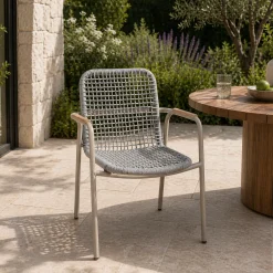 Gartenstuhl Dina Gescova - Aluminium & Olefin - 62x68x87cm - Grau/Teak