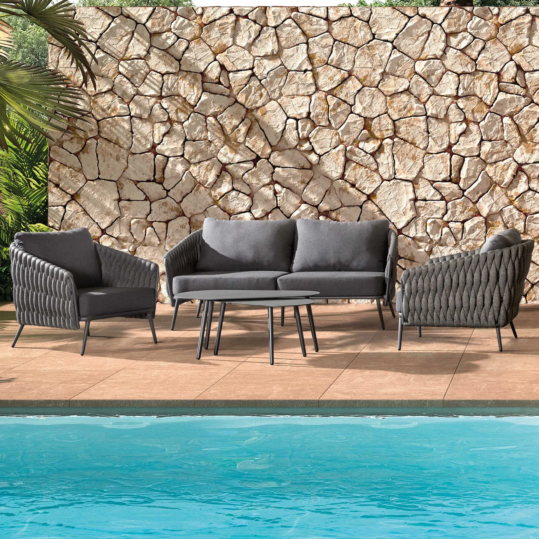 Gartenstuhl Gabon gescova - Aluminium, Olefin, 61x57x86cm - Anthrazit