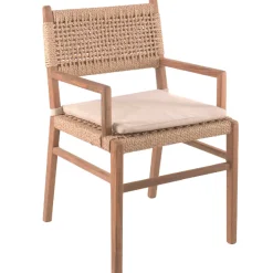 Gartenstuhl Minoli Gescova - recyceltes Teakholz, Seil beige, mit Kissen