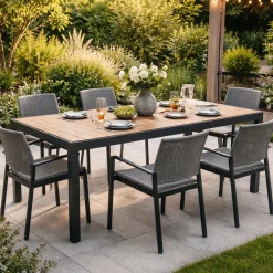 Gartentisch Braga Gescova - Aluminium Schwarz mit Teakholz 202x100cm