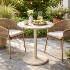 Gartentisch Cardiff Gescova - Aluminium & Keramik - Ø70x75cm - Beige/Travertin