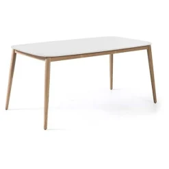 Gartentisch Helsinki Gescova - Duranite Platte, Teak Beine - 213x100 cm - Weiß