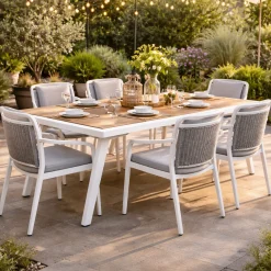 Gartentisch Korsika Gescova - Aluminium Weiß & Teakholz 220x90cm