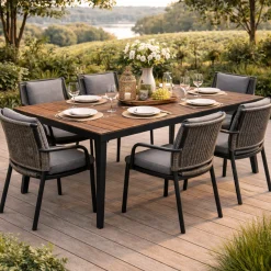 Gartentisch Korsika Gescova - Aluminiumgestell und Teakholzplatte - 220x90 cm - schwarz/teak