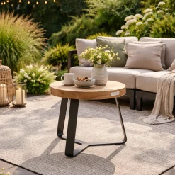 Gartentisch Margarite Ø40 - Gescova - Stahl & Teakholz - Schwarz/Natur