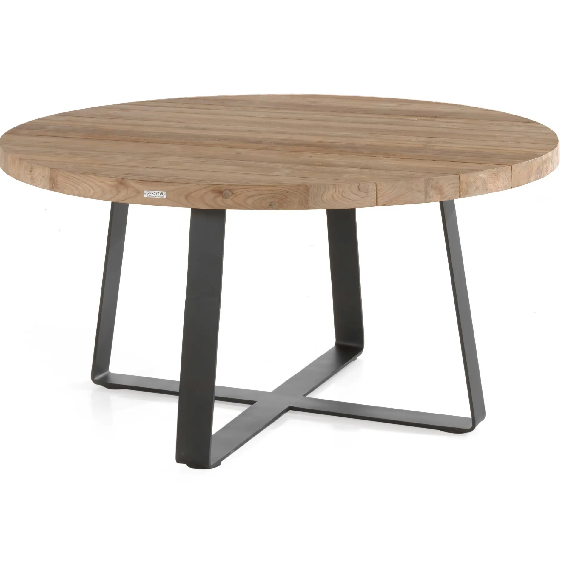 Gartentisch Margarite Ø160 gescova - Stahl & Teakholz - Schwarz/Braun
