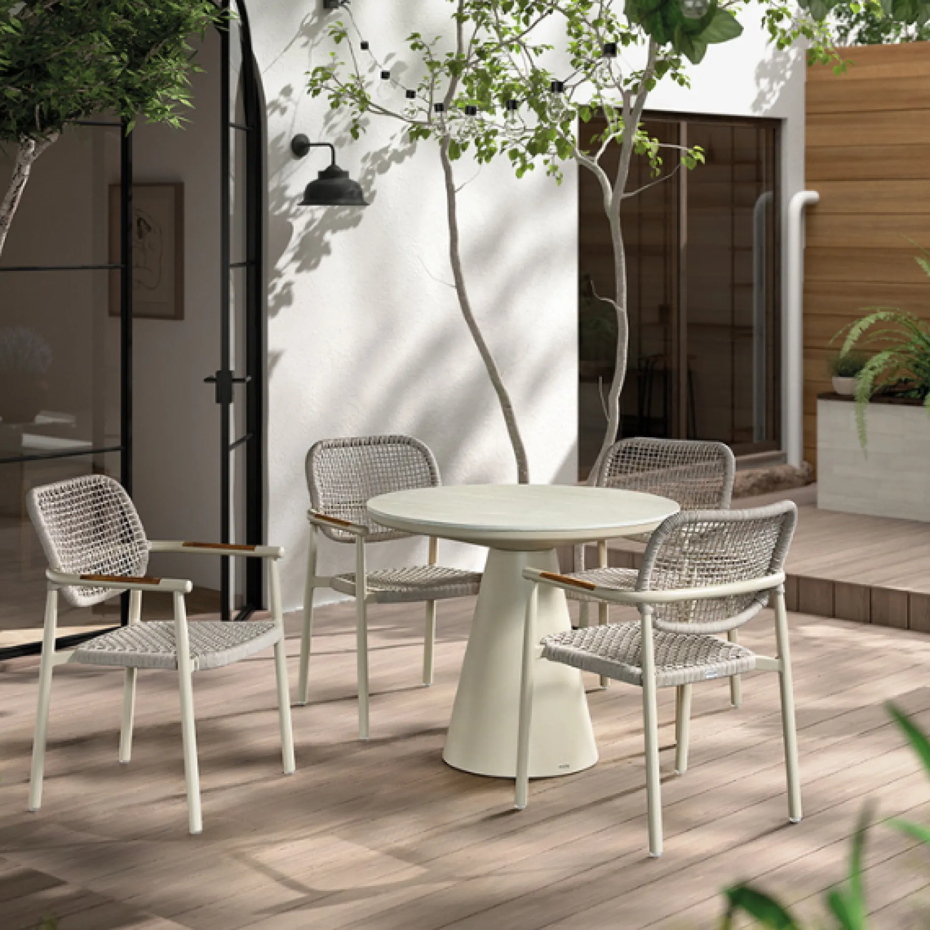 Gartentisch Newcastle Aluminium beige - Ø90x75cm - Travertinoptik