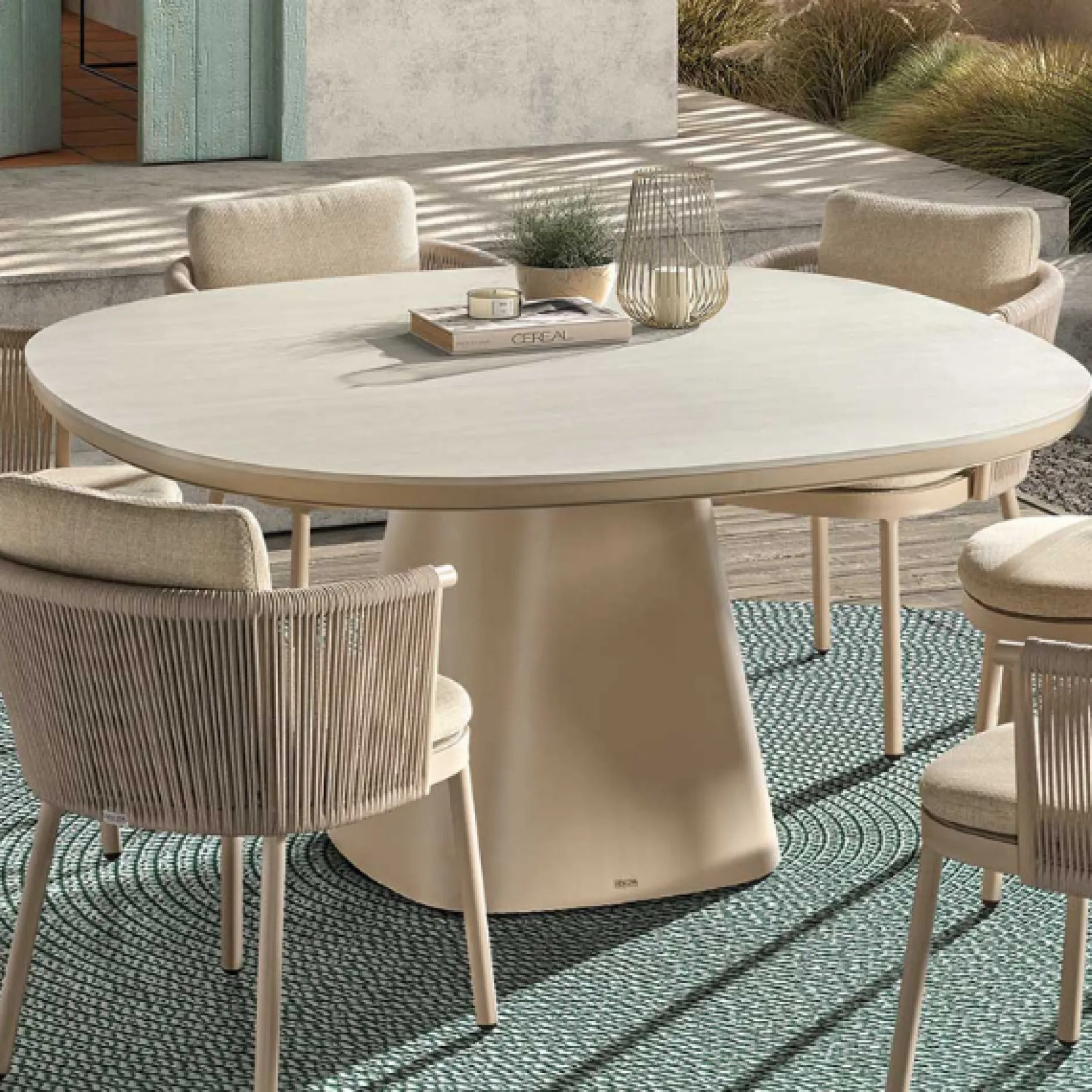 Gartentisch Romero Gescova - Aluminium und Keramik - Ø150 x 75 cm - Beige