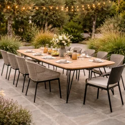 Gartentisch Talinn Gescova - Teakholzplatte, verzinkter Stahl - 250x110 cm - Schwarz/Braun