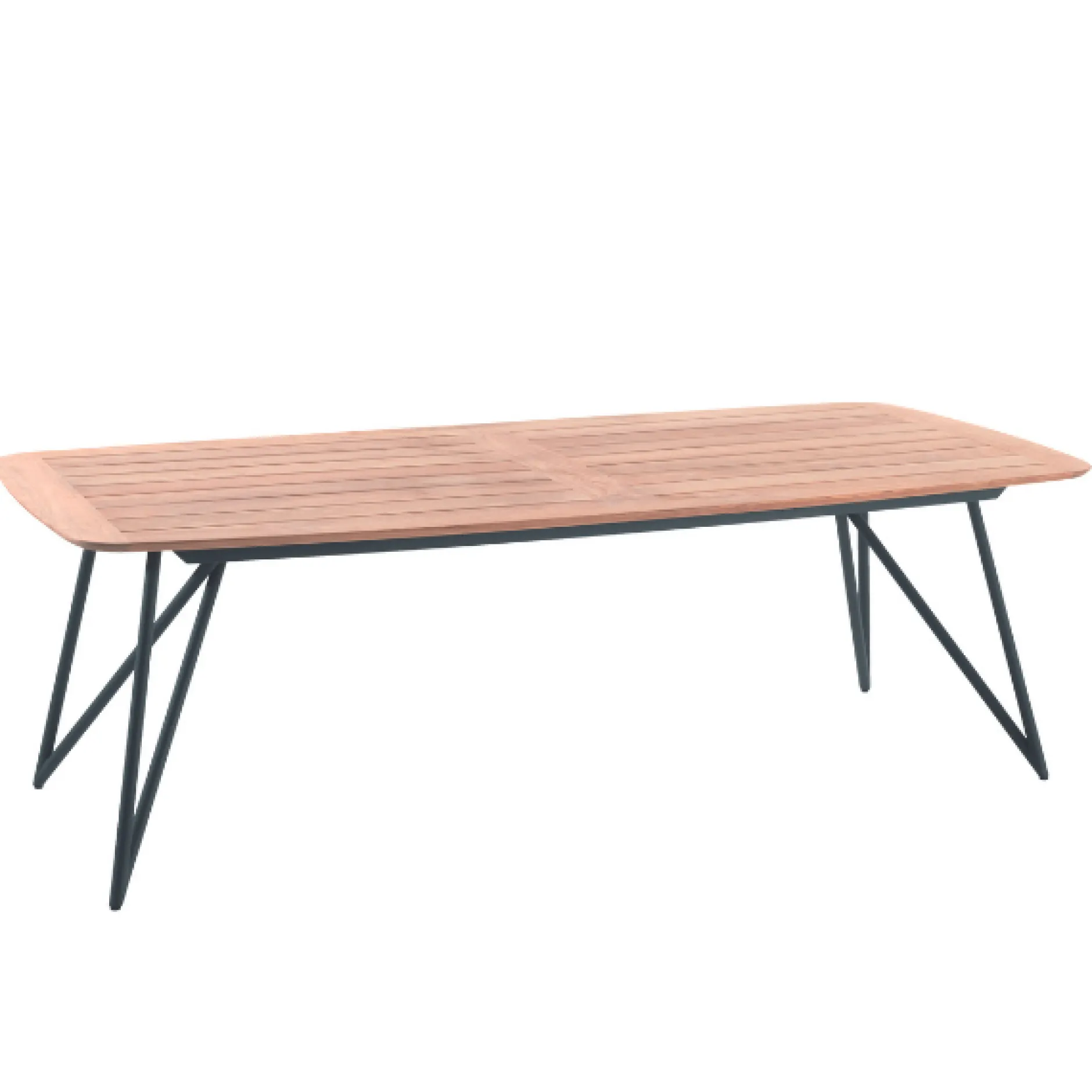 Gartentisch Talinn Gescova - Teakholzplatte, verzinkter Stahl - 250x110 cm - Schwarz/Braun