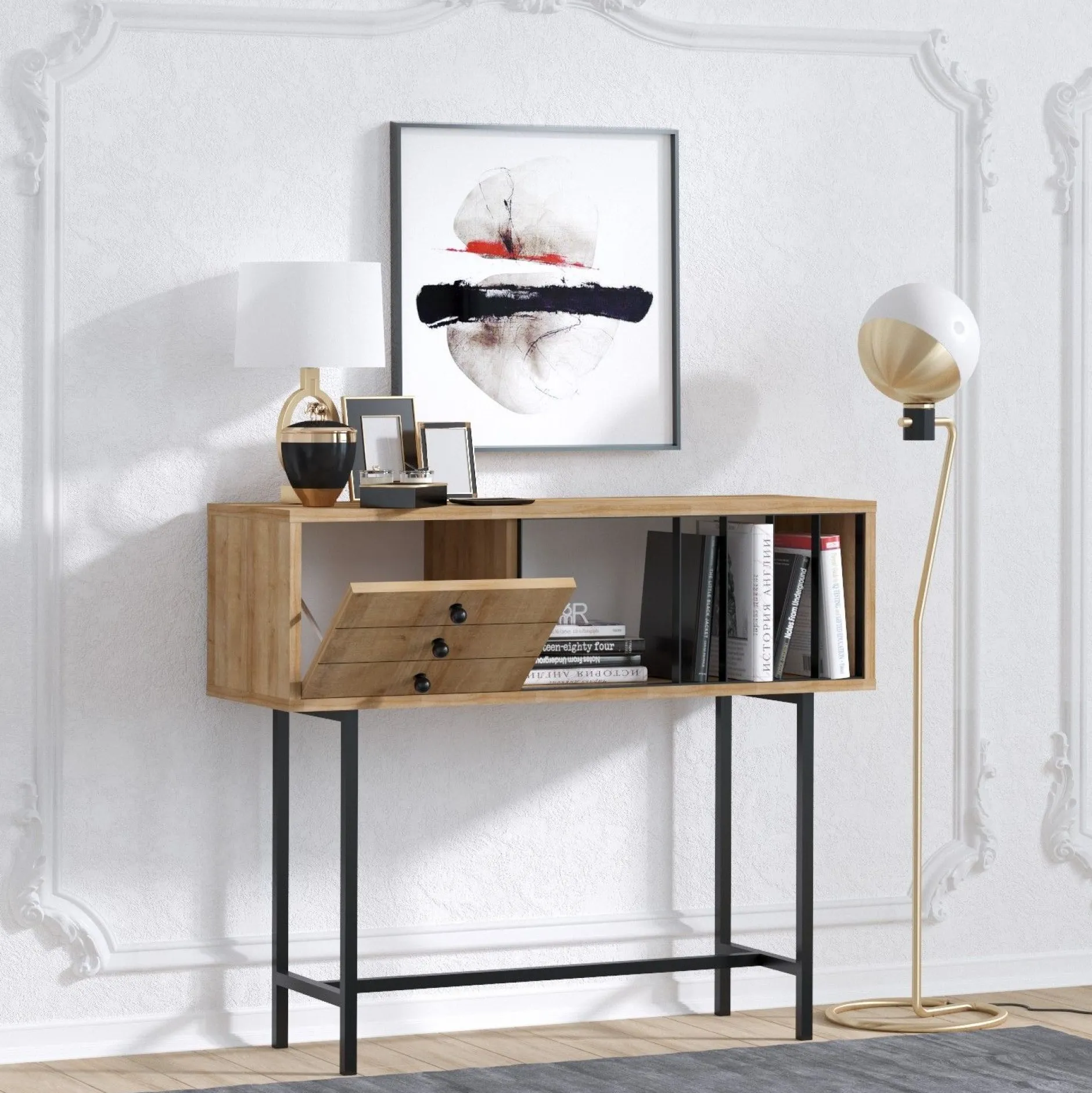Gemütliches und stilvolles Sideboard aus schwarzer Eiche | 100% Melaminbeschichtung | 100x35x85cm