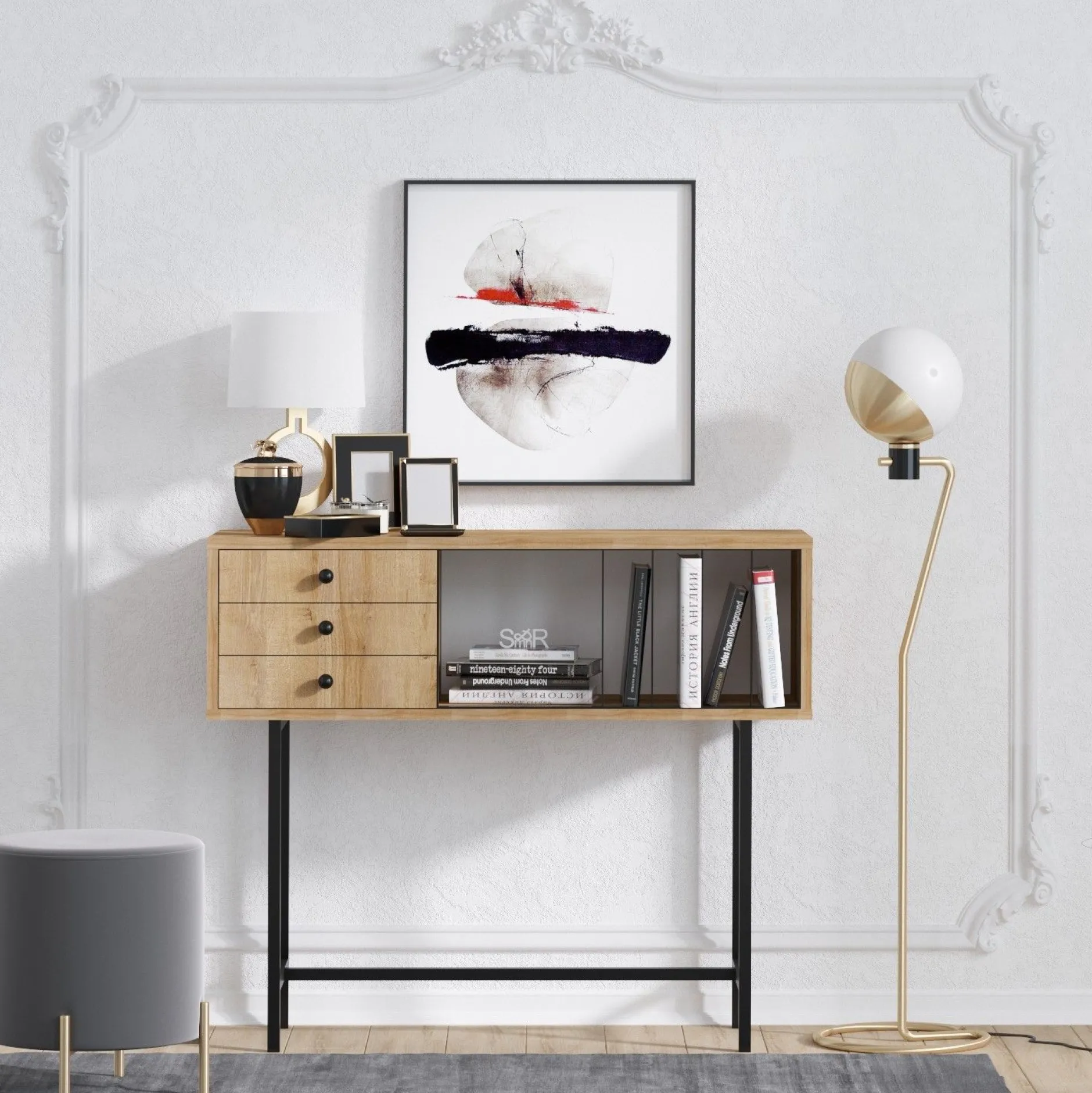 Gemütliches und stilvolles Sideboard aus schwarzer Eiche | 100% Melaminbeschichtung | 100x35x85cm