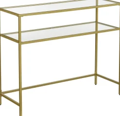 Gold Konsolentisch - Modern 2 Regale aus gehärtetem Glas mit Metallrahmen und verstellbaren Füßen