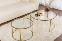 Gold-Transparent Couchtisch-Set | GEHÄRTETES GLAS | Gold