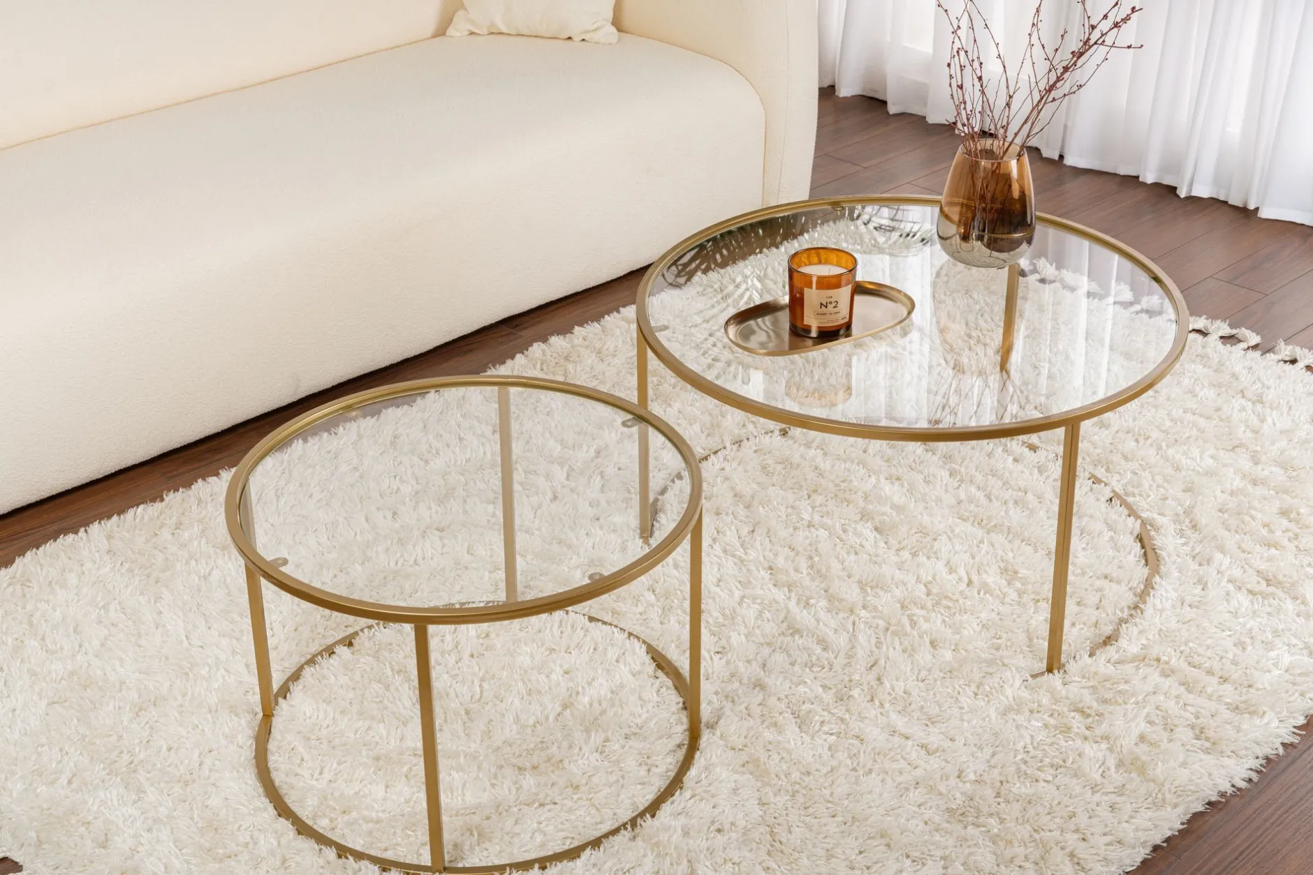 Gold-Transparent Couchtisch-Set | GEHÄRTETES GLAS | Gold