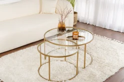 Gold-Transparent Couchtisch-Set | GEHÄRTETES GLAS | Gold