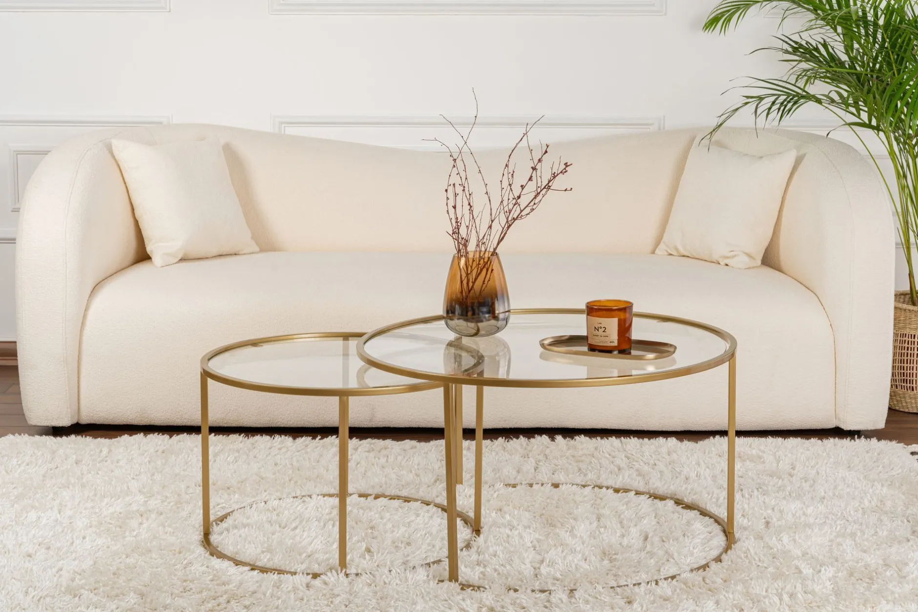 Gold-Transparent Couchtisch-Set | GEHÄRTETES GLAS | Gold