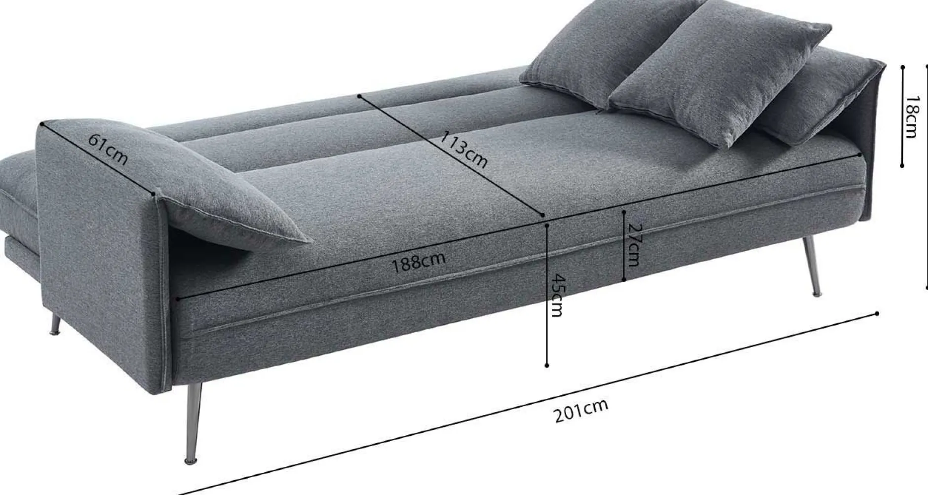 Graues Sivas Sofabett | Eukalyptusrahmen | H-H 95 x B-L 199 x T-P 89 cm